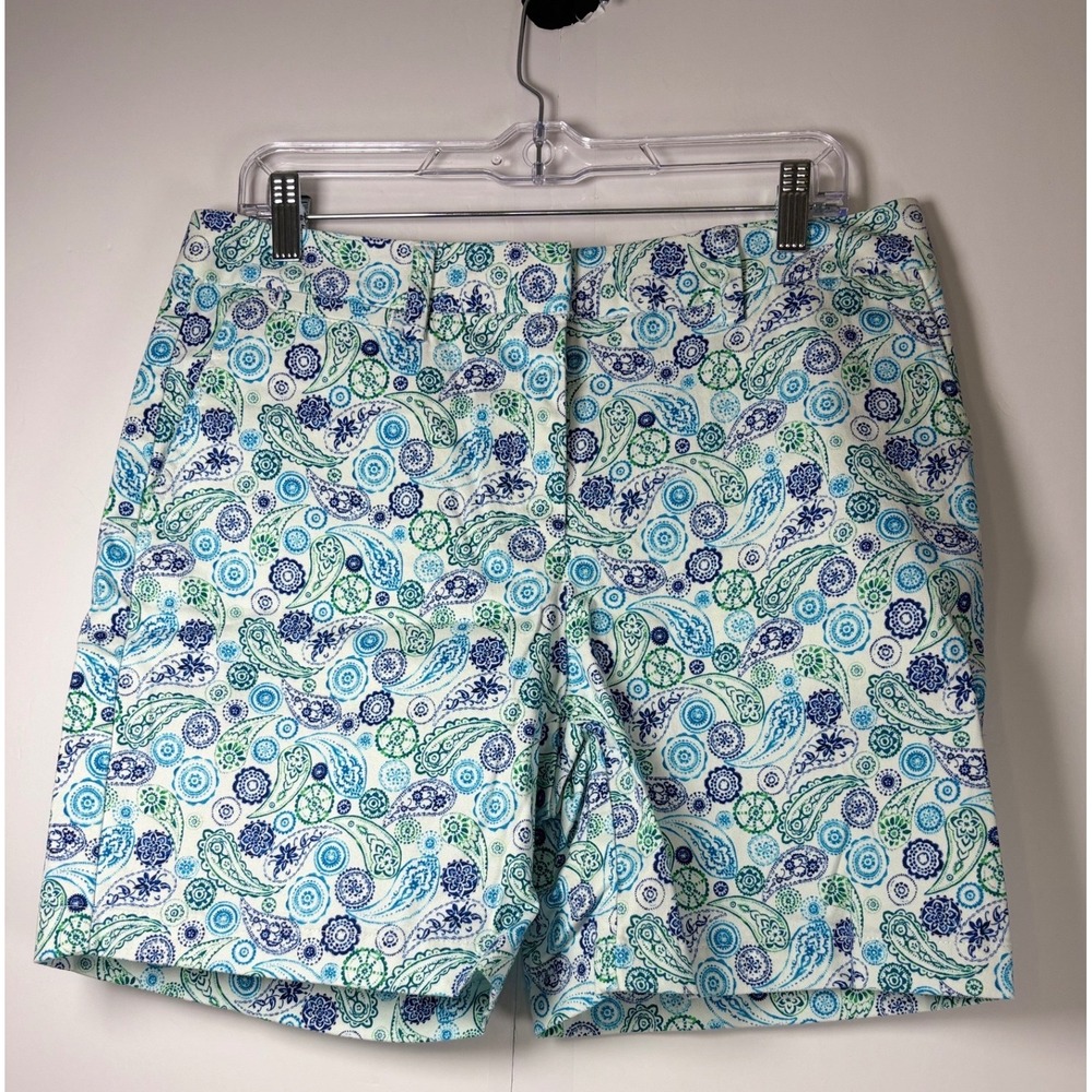 NWT Lands' End Women's Blue Green Paisley Mid Rise‎ Bermuda Summer Shirts Sz 10